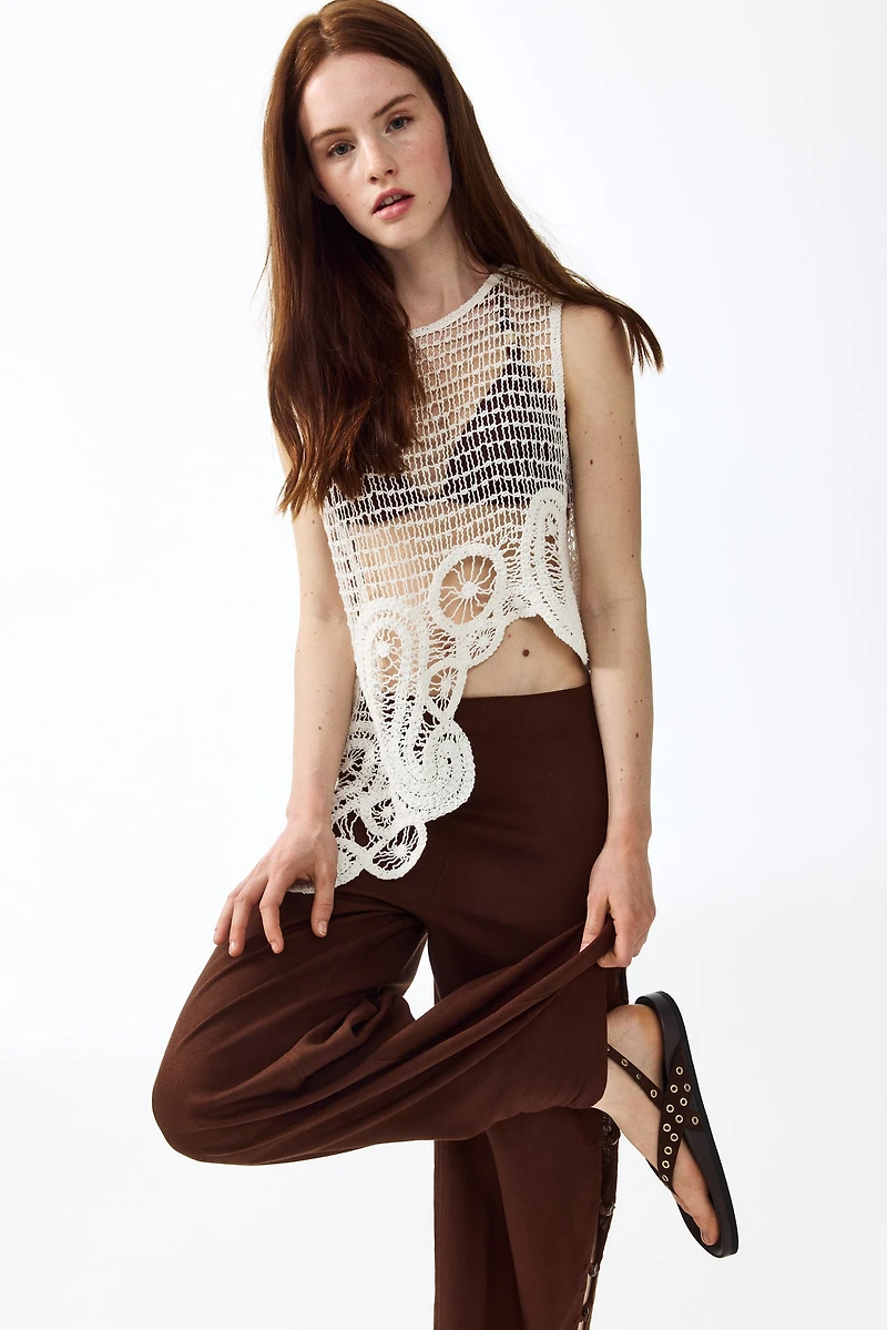 Bead-Detail Linen-Blend Pants