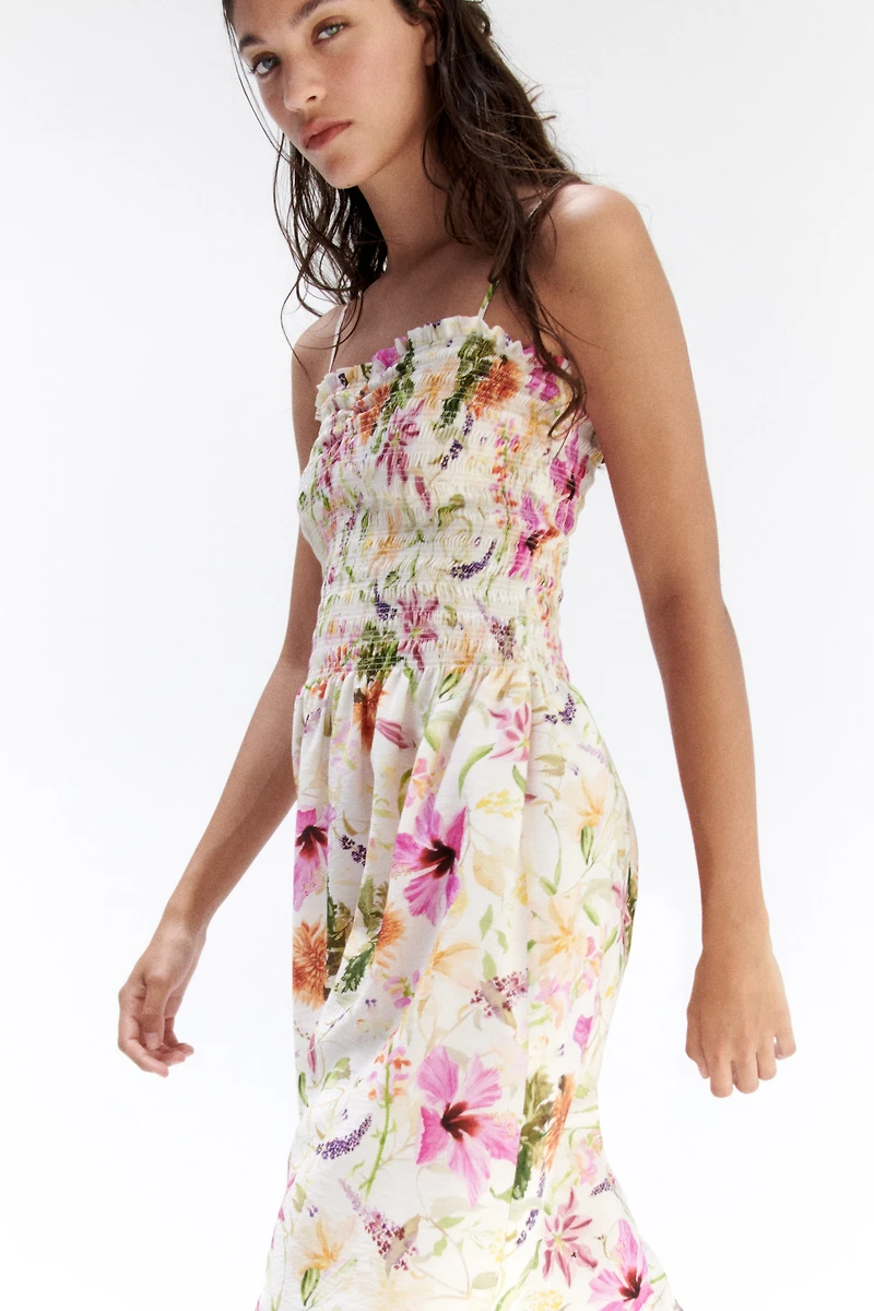 Smocked-Bodice Strappy Dress