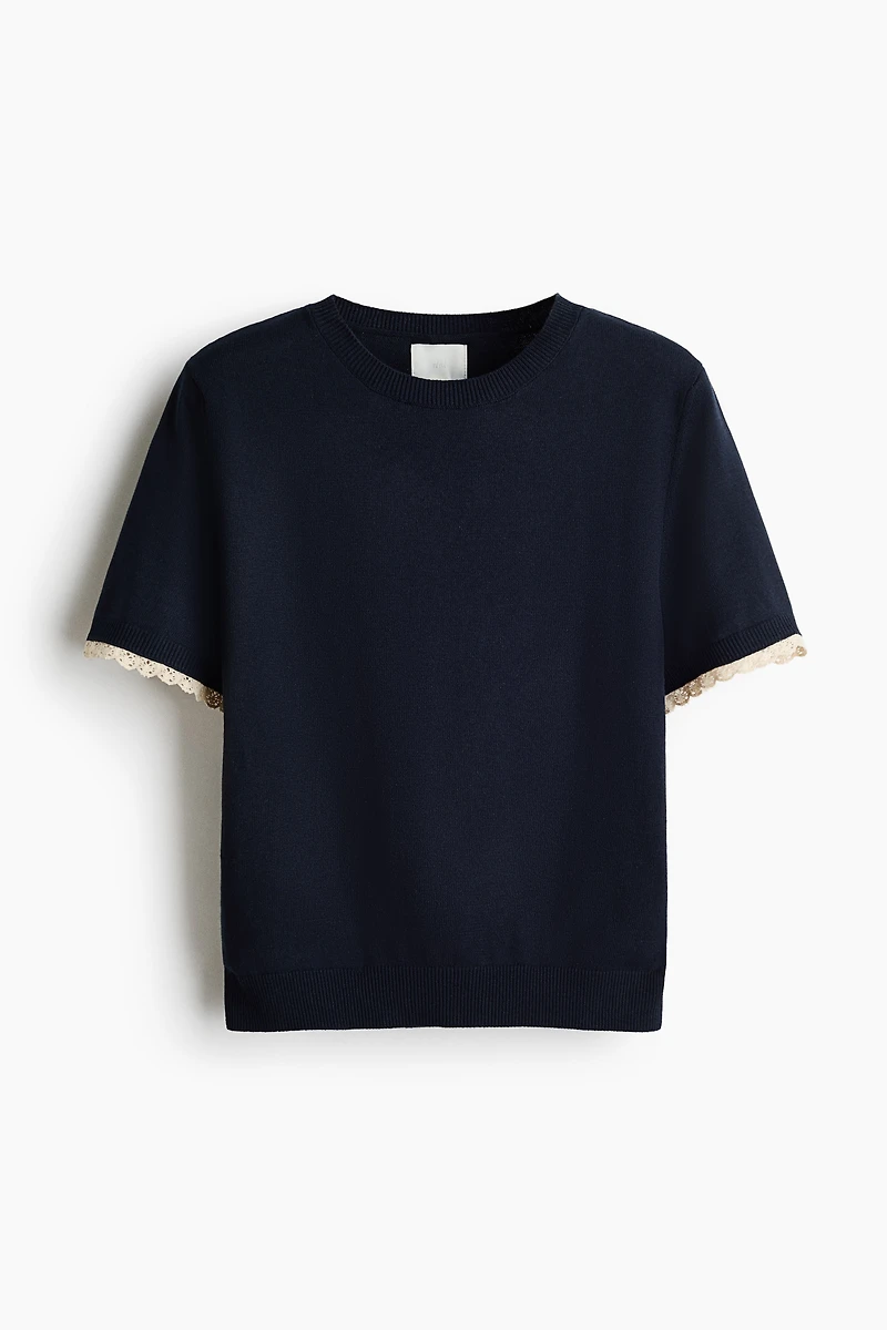Lace-Trimmed Fine-Knit Top
