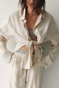 Pantalon large en lin mélangé