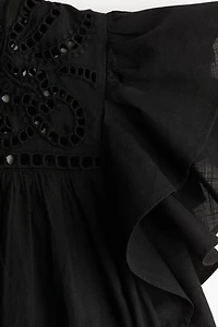 Flutter-Sleeve Dress with Eyelet Embroidery