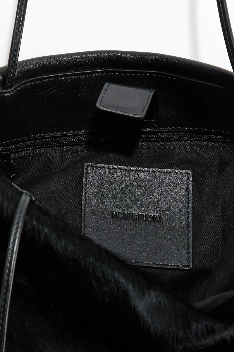 Napped-Finish Leather Shoulder Bag
