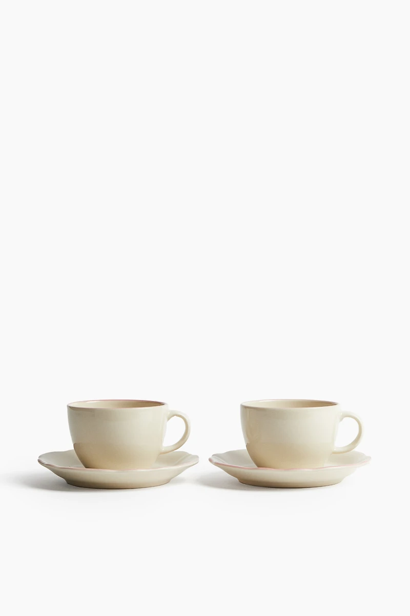 Lot de 2 tasses et soucoupes en grès cérame