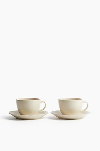 Lot de 2 tasses et soucoupes en grès cérame