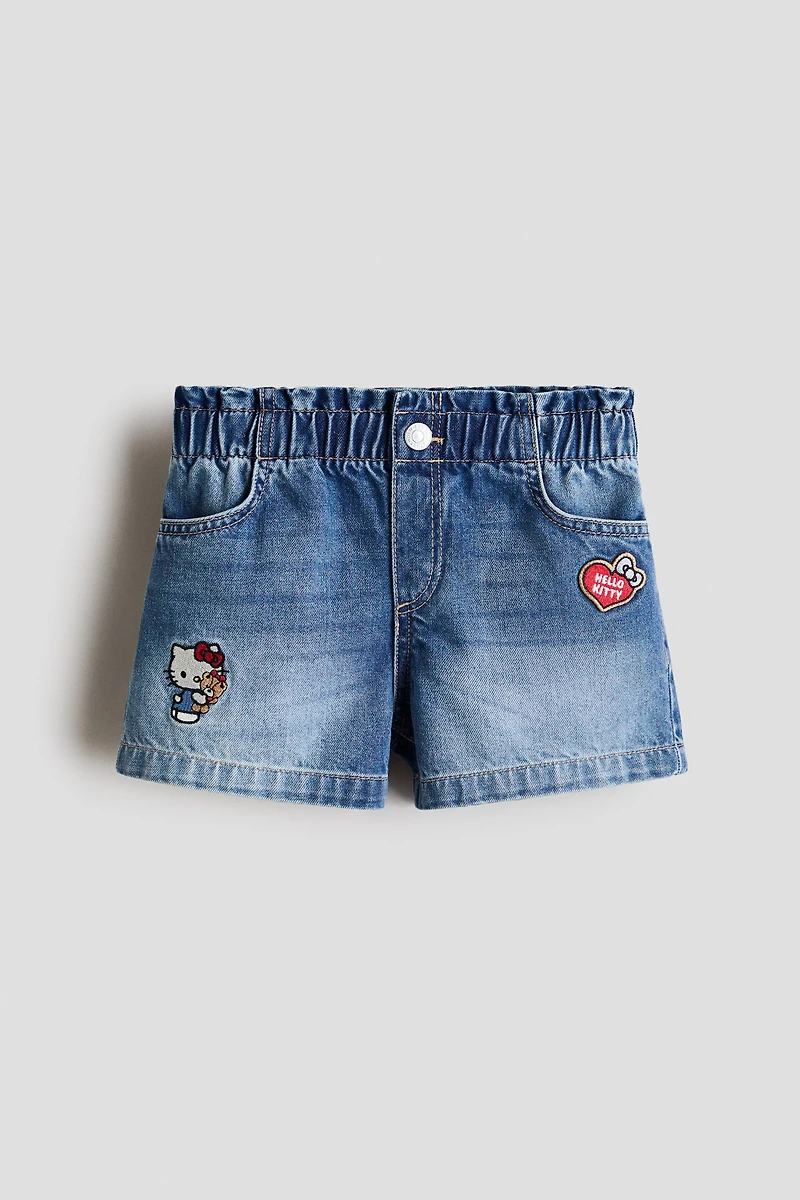 Printed Denim Shorts