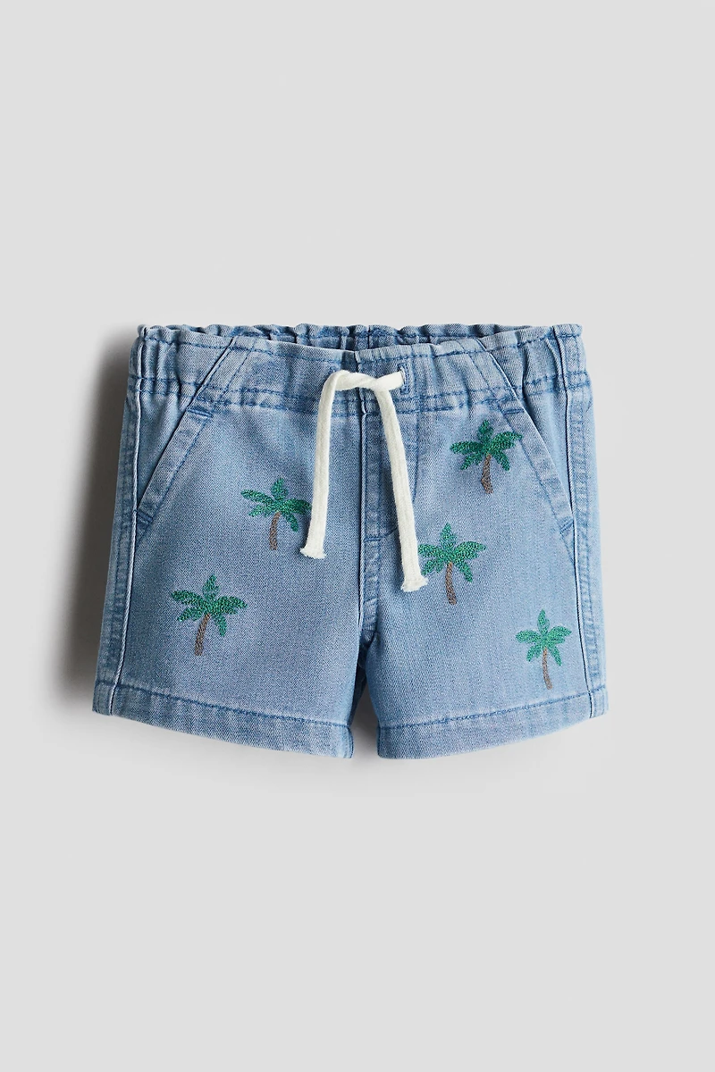 Embroidered-Detail Denim Shorts