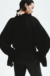 Linen-Blend Blouse with Embroidery