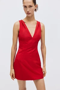 Defined-Waist V-Neck Dress