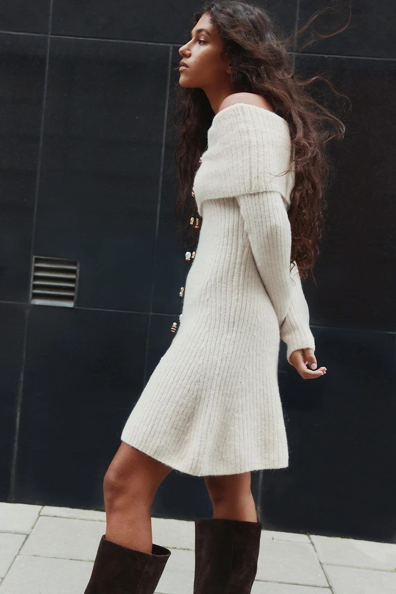 Rib-Knit Off-the-Shoulder Dress