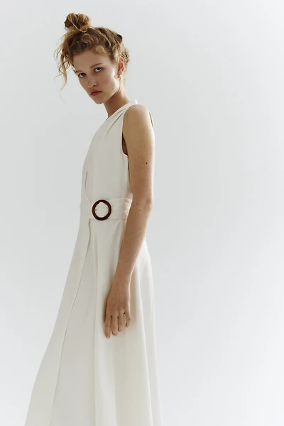 Linen-Blend Wrap Dress