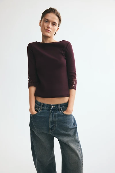 Boat-Neck Top with Lace Insets