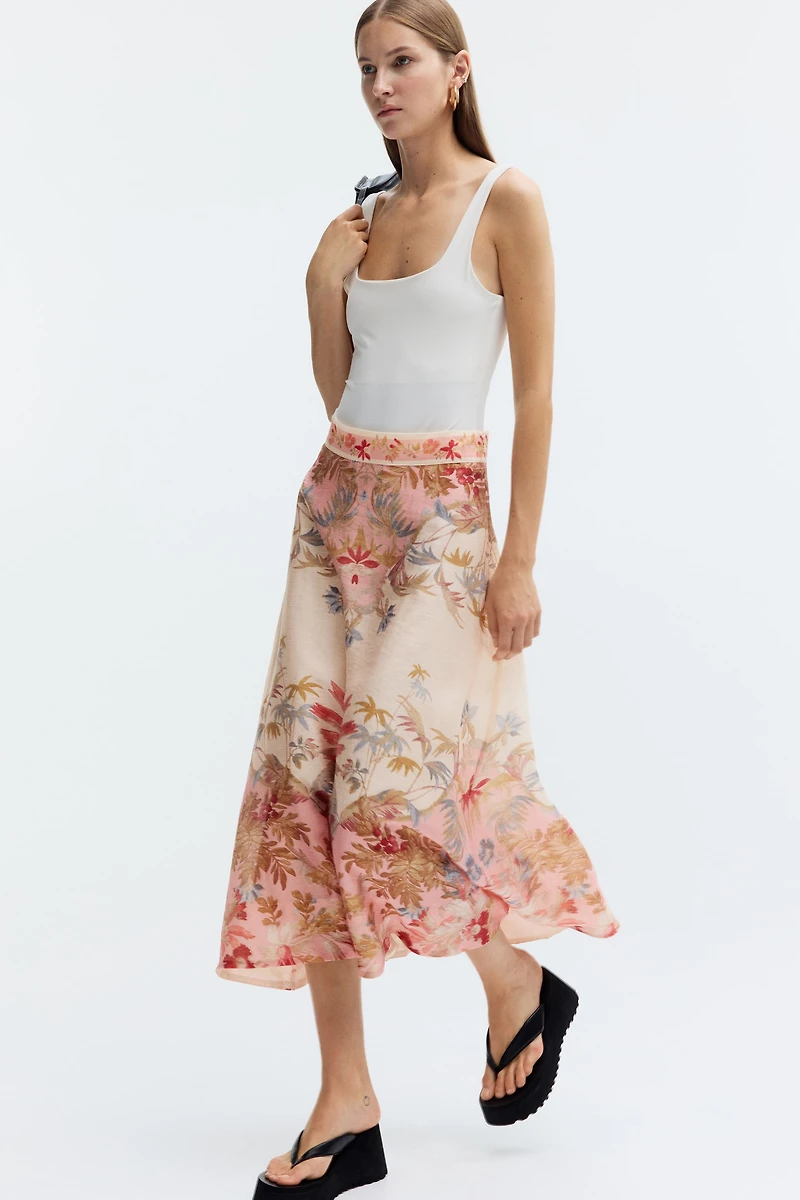 Flared Linen-Blend Skirt