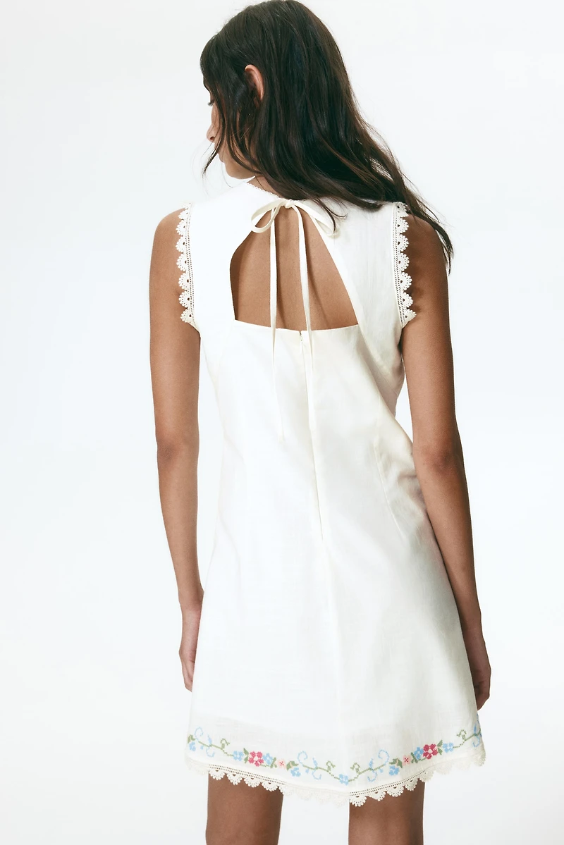 Embroidered Open-Back Dress