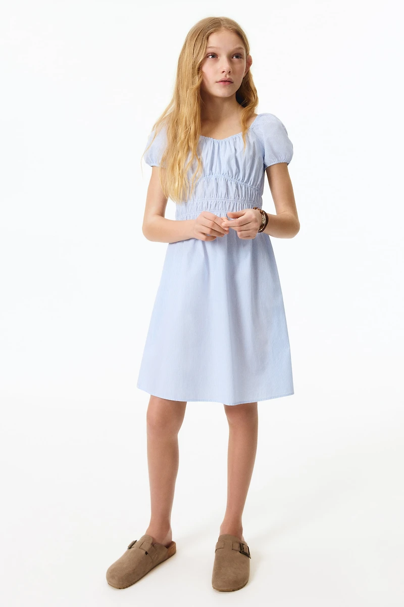 Puff-Sleeved Cotton Dress