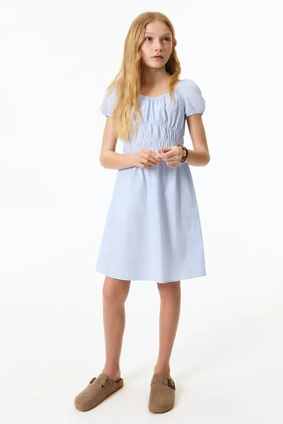 Puff-Sleeved Cotton Dress