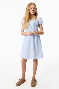 Puff-Sleeved Cotton Dress