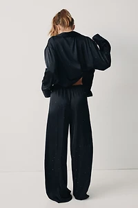 Embellished Satin Pajama Pants