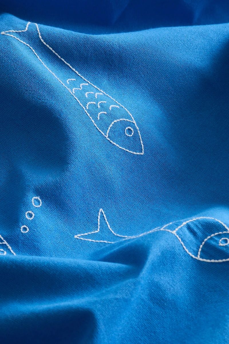 Embroidered-Motif Linen-Blend Tablecloth