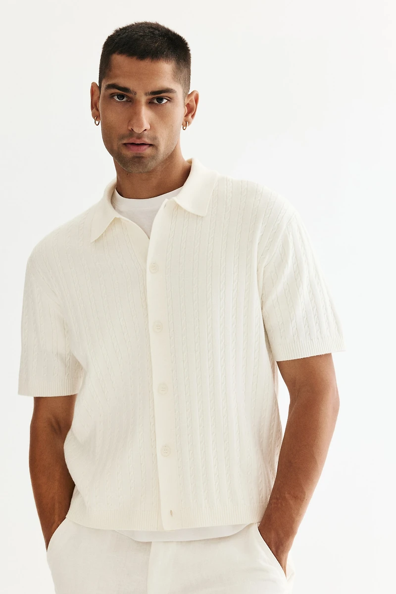 Regular-Fit Cable-Knit Short-Sleeved Shirt