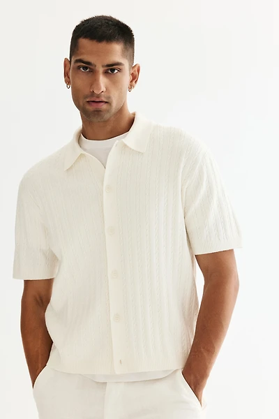 Regular-Fit Cable-Knit Short-Sleeved Shirt