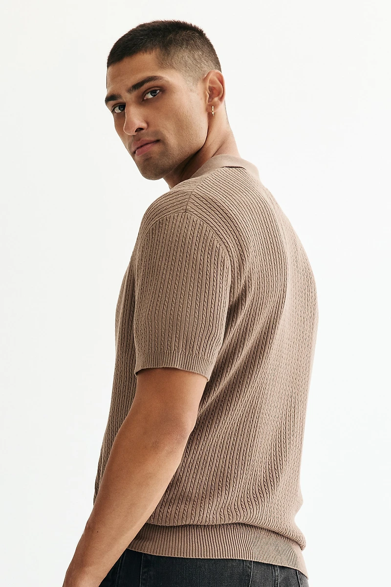 Regular-Fit Cable-Knit Polo Shirt