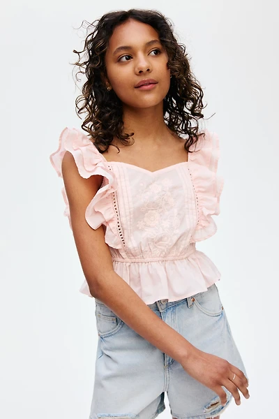 Flutter-Sleeved Cotton Top