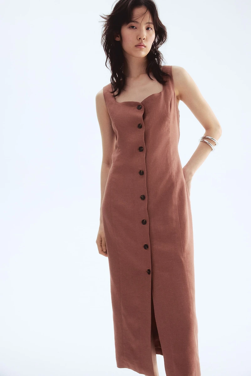 Linen-blend midi dress