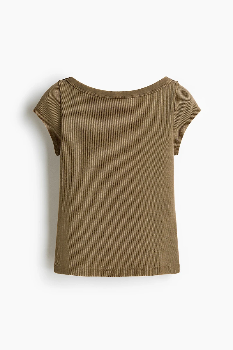 Rib-Knit Boat-Neck Top