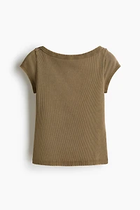 Rib-Knit Boat-Neck Top