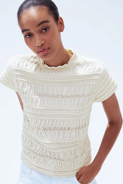 Smocked Pointelle-Knit Top