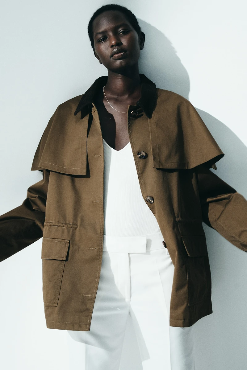 Cape-detail twill jacket