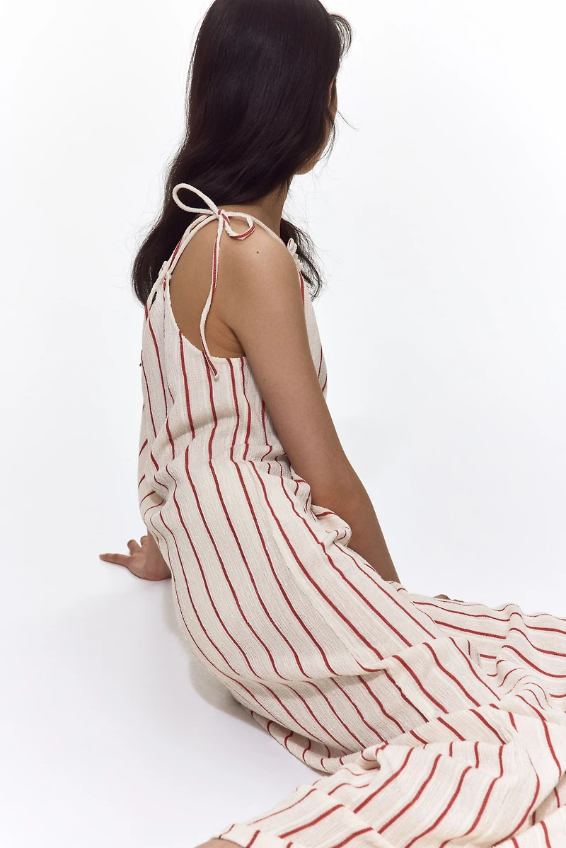 Crinkled Dress with Tie Shoulder Straps