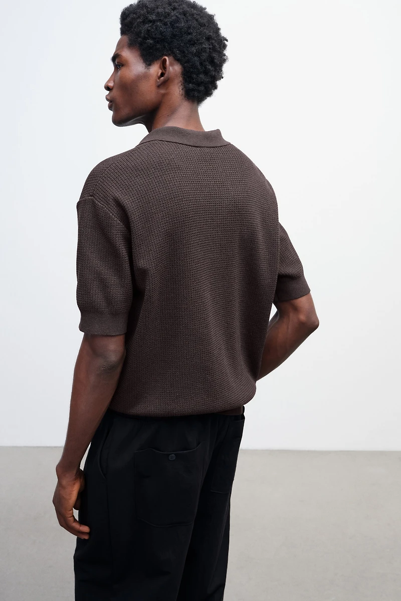 Regular-Fit Cable-Knit Polo Shirt