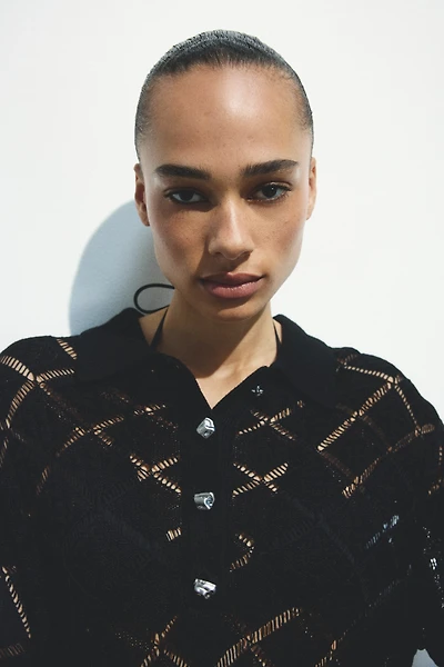 Crochet-Look Polo Shirt