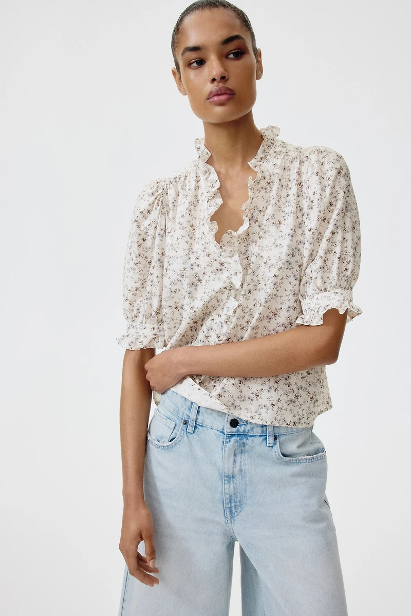 Ruffled Puff-Sleeved Blouse