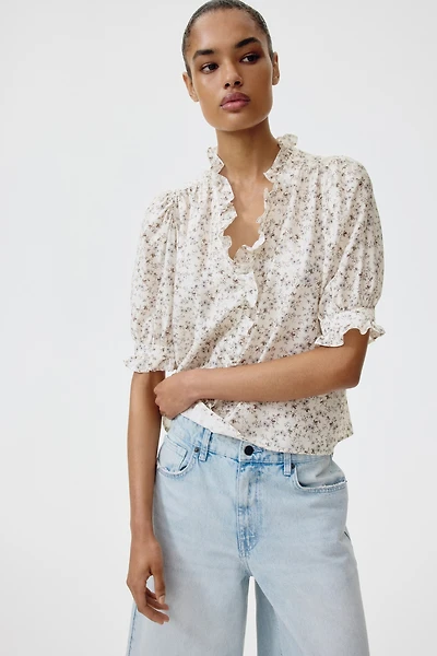 Ruffled Puff-Sleeved Blouse