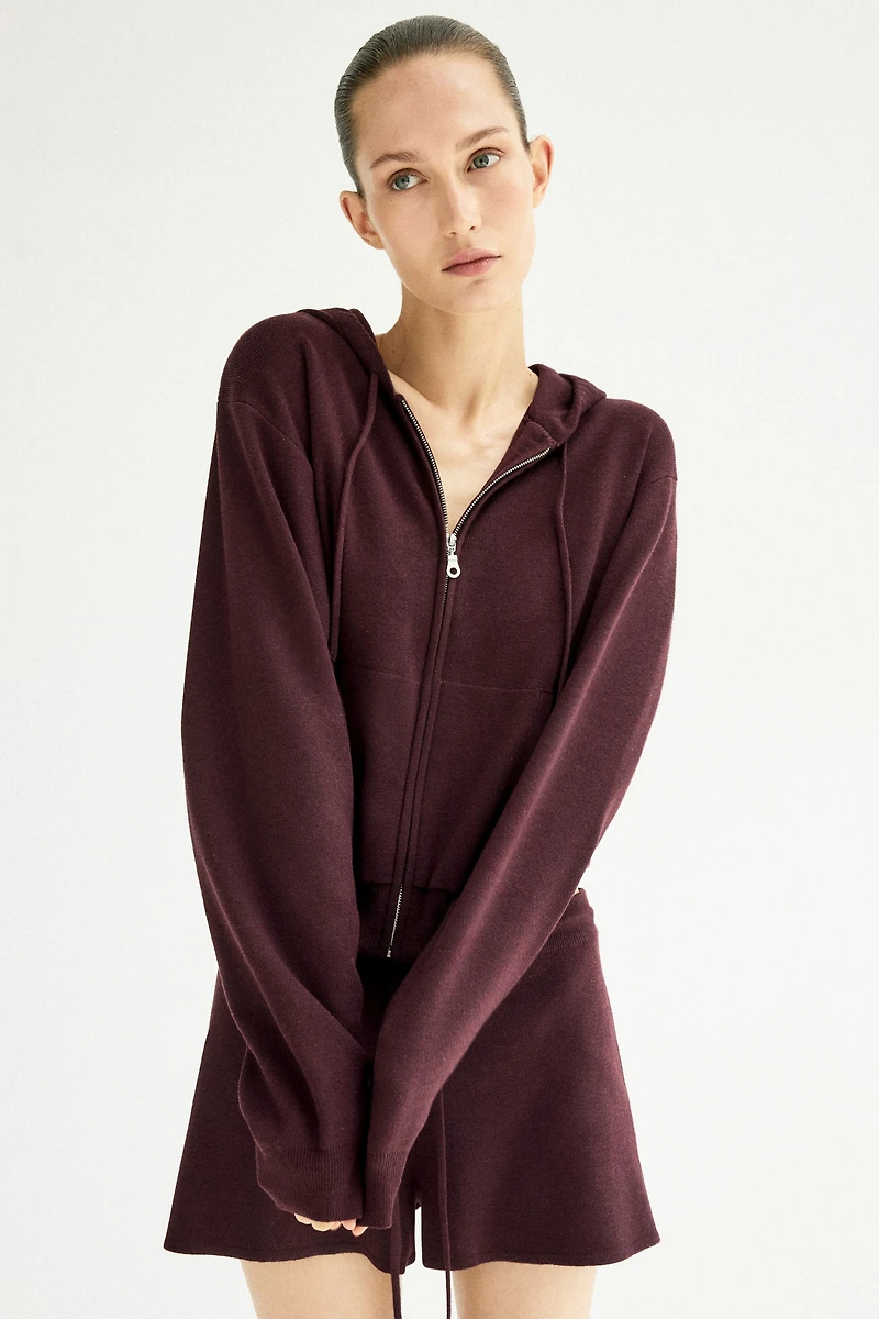 Veste à capuche en tricot fin fermeture éclair