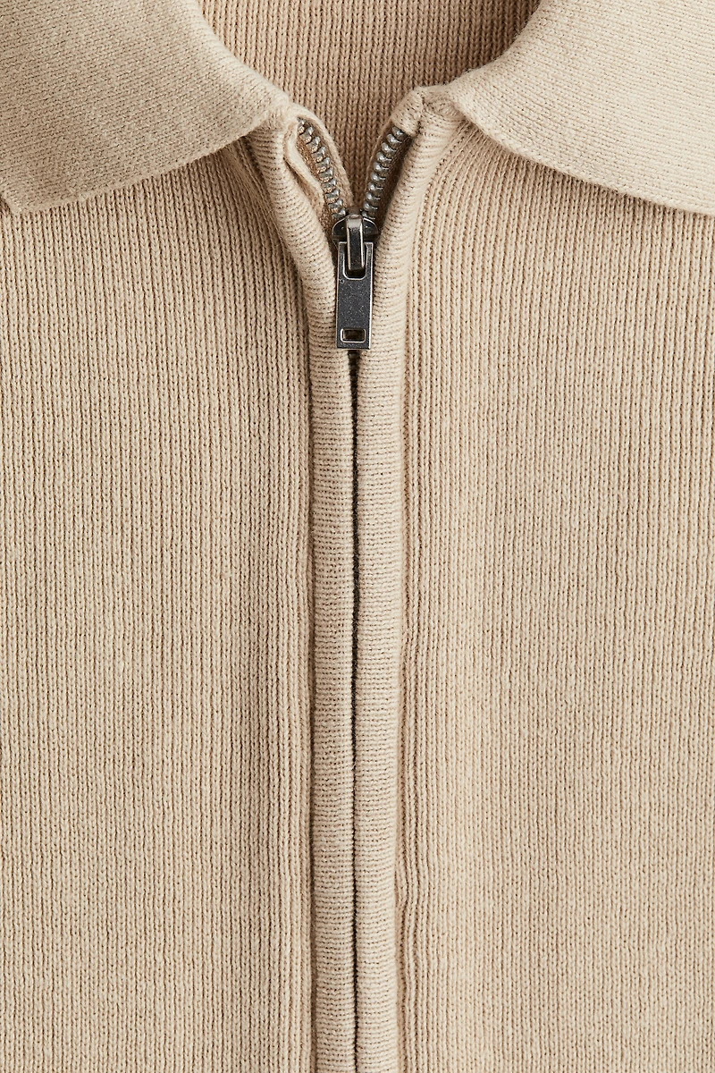 Rib-Knit Cardigan with Zipper