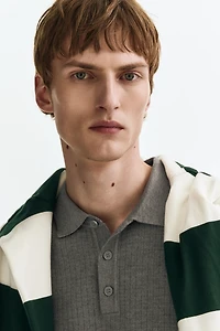 Regular Fit Textured-Knit Polo Shirt