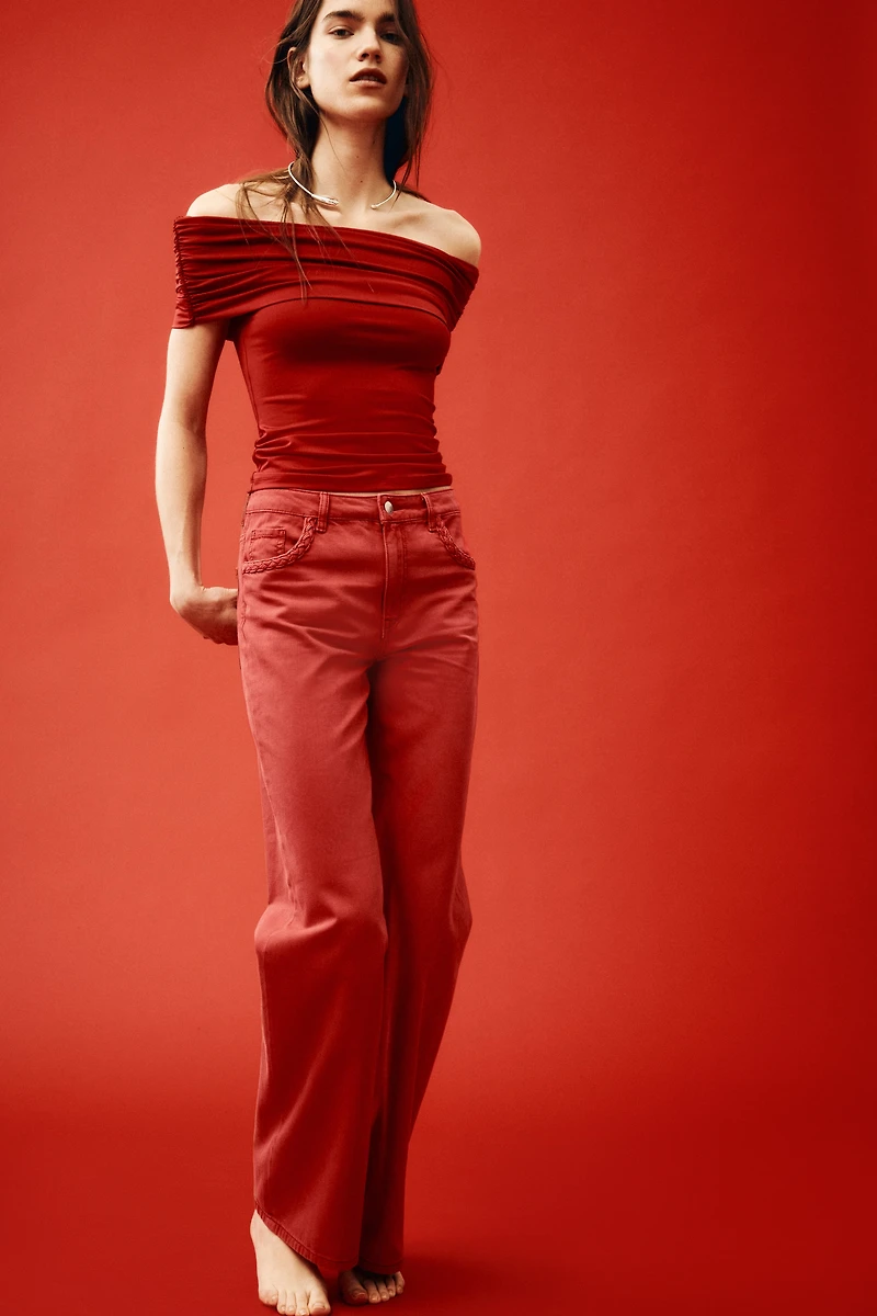 Gathered off-the-shoulder top