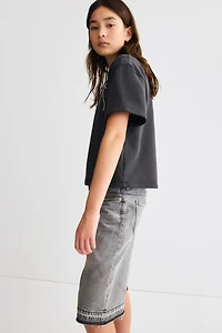 Wide-Leg Low Denim Shorts