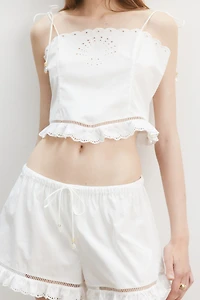 Eyelet-Embroidered Top with Tie Shoulder Straps