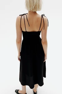 Tie-Shoulder-Strap Smocked Dress