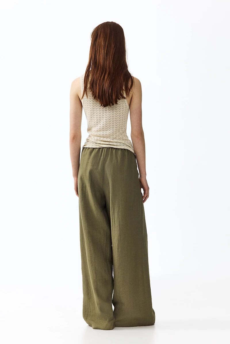 Pantalon à pan croisé en lin mélangé