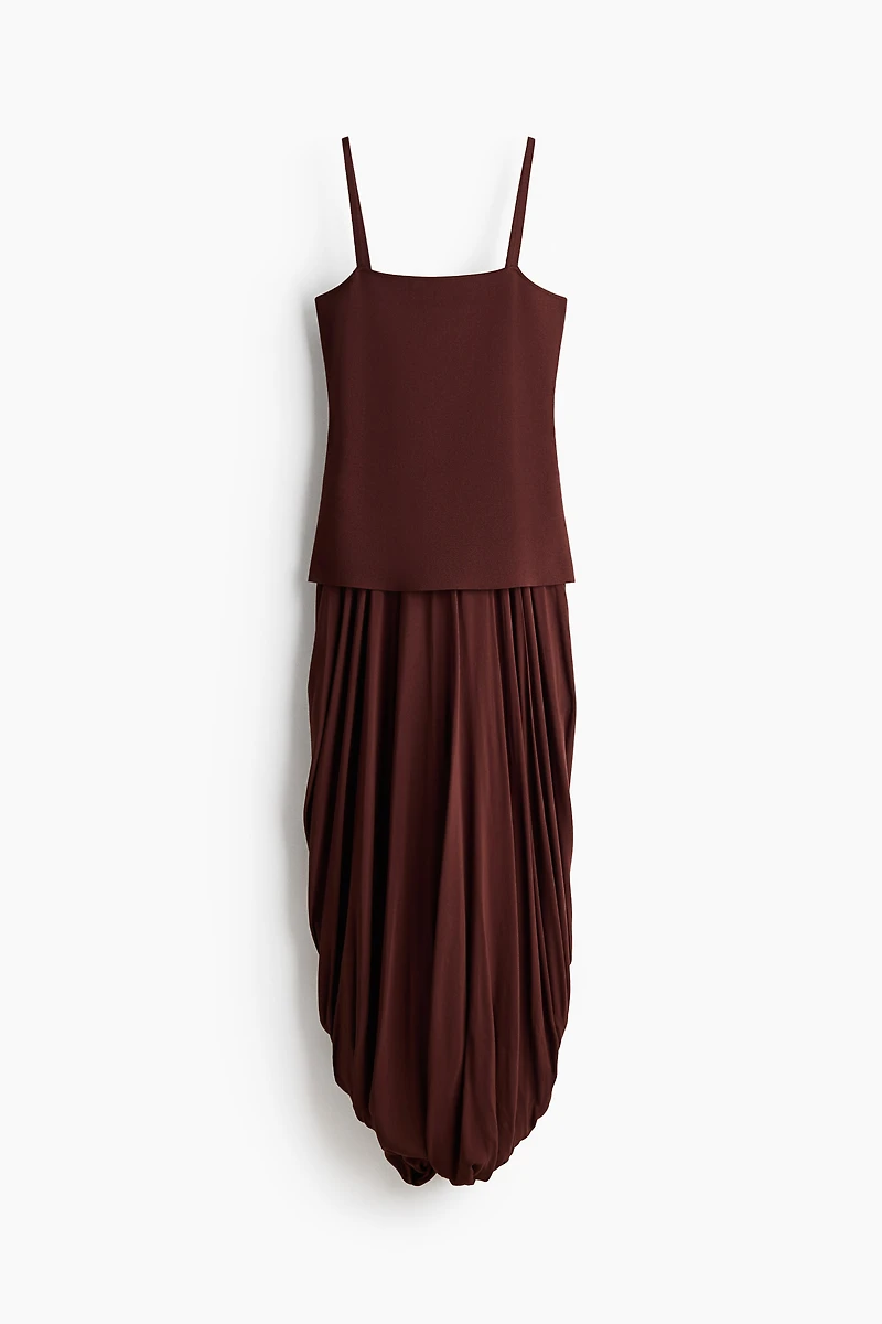 Dual-Fabric Bubble-Hem Dress