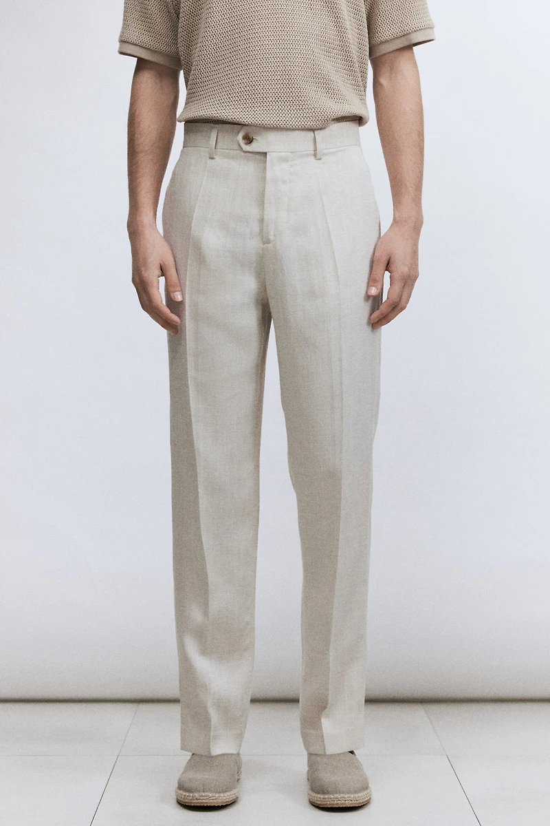 Regular-Fit Tailored Linen-Blend Pants