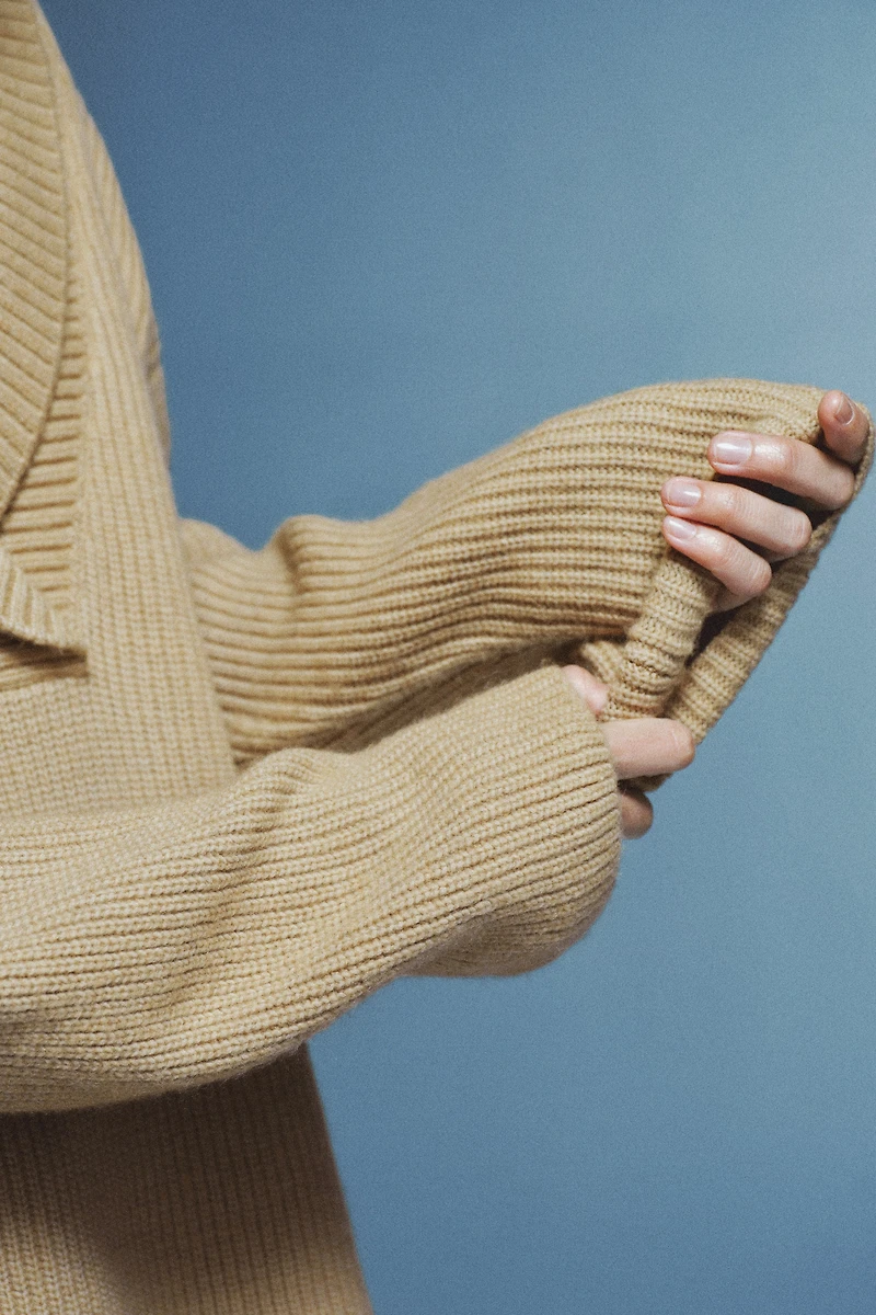 Rib-knit shawl-collar jumper