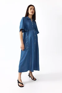 MAMA Tie-Belt Denim Dress