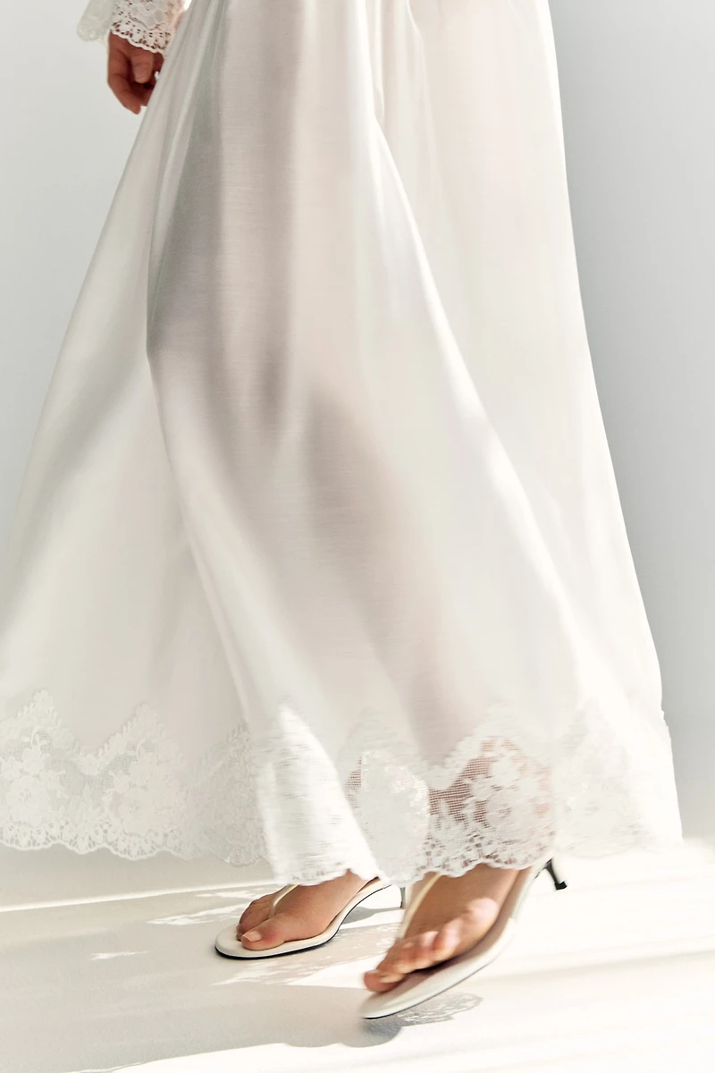 Lace-Trimmed Smocked Skirt
