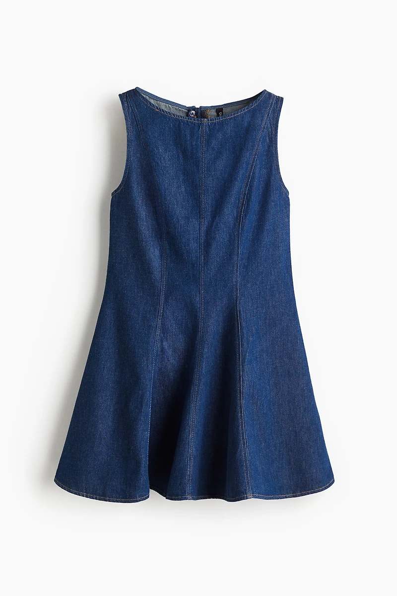Flared-Skirt Denim Dress
